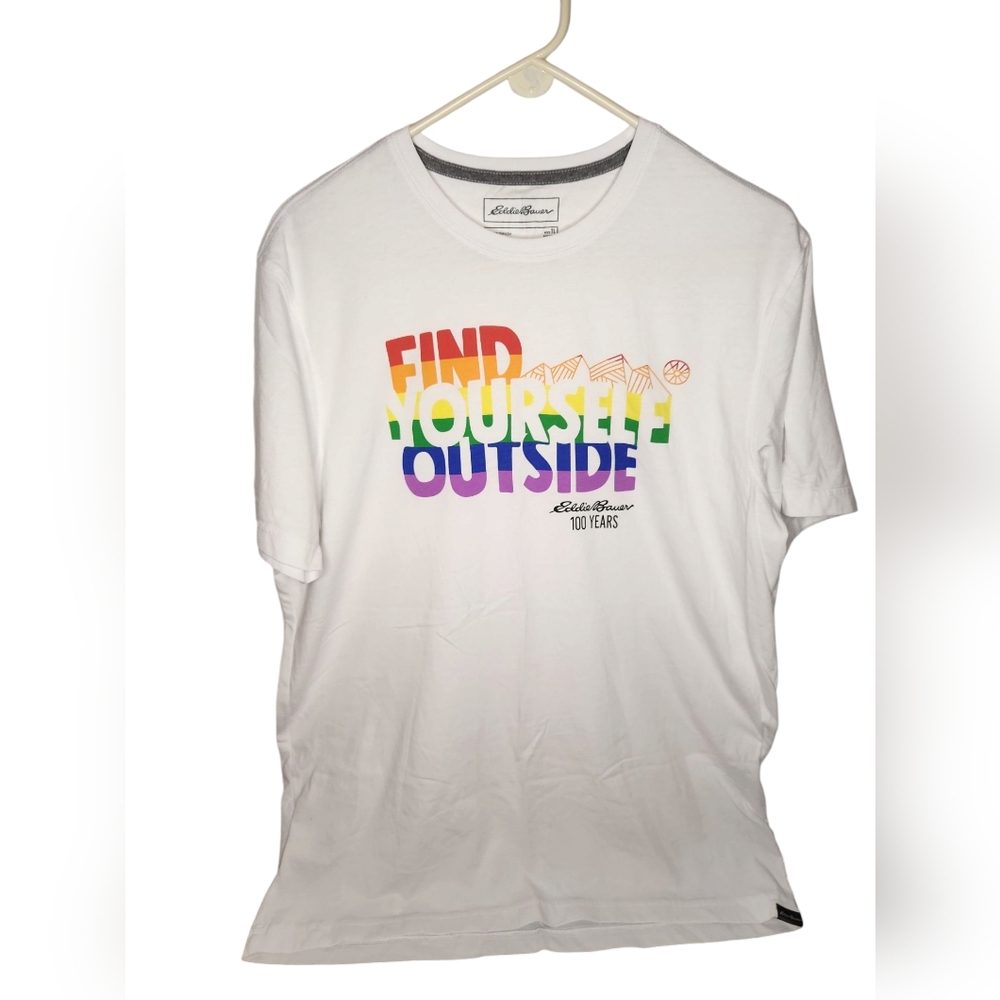 Eddie Bauer White Men's T Shirt Find Yourself Outside Tee Casual Size TL